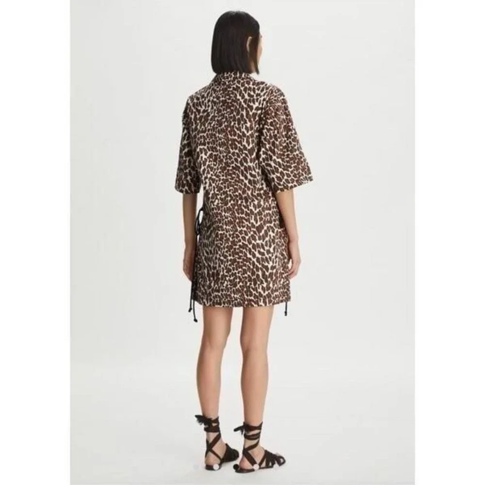 Tory Burch‎ Reva leopard print cotton poplin shirtdress size 14 NJ